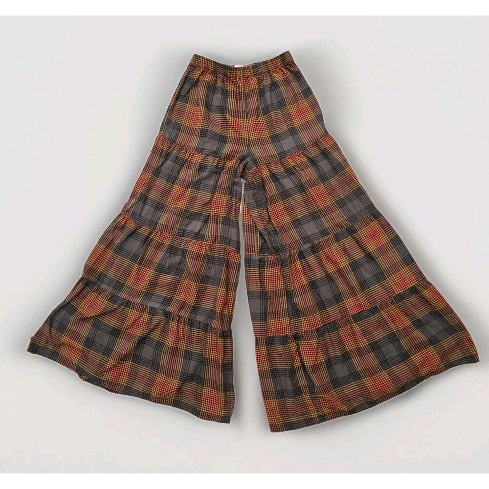 Natural Life Plaid Patchwork Patti Palazzo Pants Orange Brown Boho XS